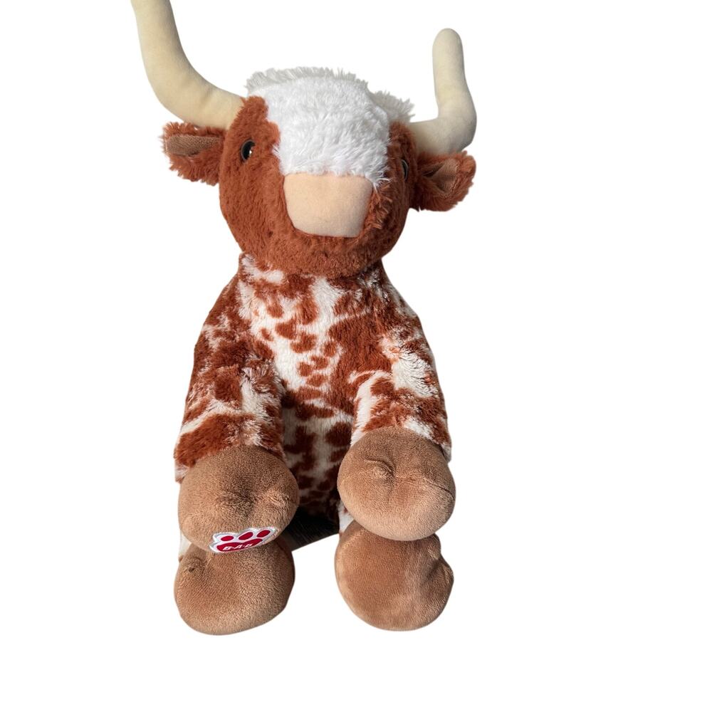 Build-A-Bear Longhorn Cow stuffed animal featuring brown and white spotted fur